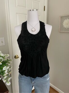 Mon Ami Black Crochet-Trim Racerback Tank Top